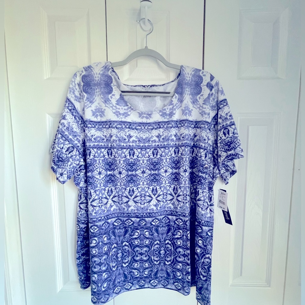 NWT Hasting & Smith Short Sleeve Purple & White Top Womens Size 3X